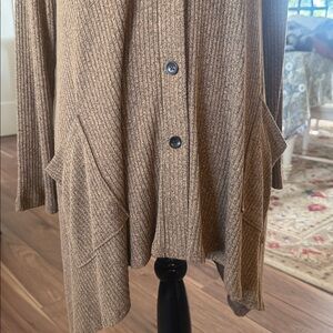 Comfy USA Brown Ribbed Button-Up Cardigan.